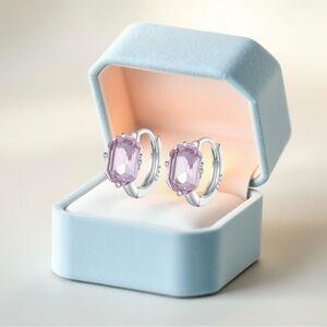 NWT Dainty Pink Stone Huggie Earrings S925 Sterling Silver CZ Coquette Feminine